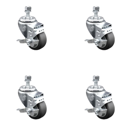 Service Caster 3.5 Inch SS Thermoplastic Rubber Swivel 1/2 Inch Threaded Stem Caster Set Brake SCC-SSTS20S3514-TPRB-TLB-121315-4